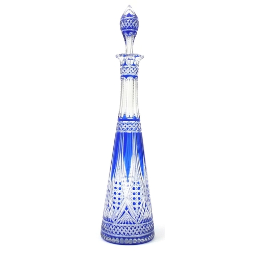 73 - Attributed to Moser, Bohemian blue overlaid glass decanter, 42cm high