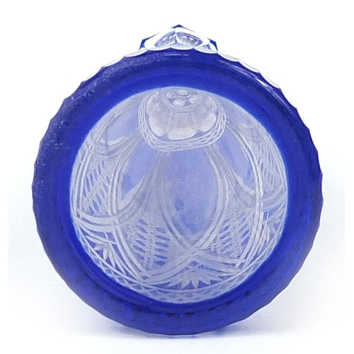 73 - Attributed to Moser, Bohemian blue overlaid glass decanter, 42cm high