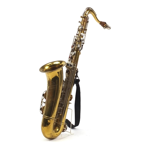 1985 - Berg Larsen brass saxophone with chromed mounts, 82.5cm high