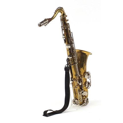 1985 - Berg Larsen brass saxophone with chromed mounts, 82.5cm high