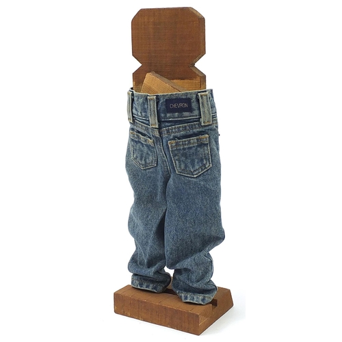 237 - Leon Co Jeanswear advertising wooden display stand, 48.5cm high