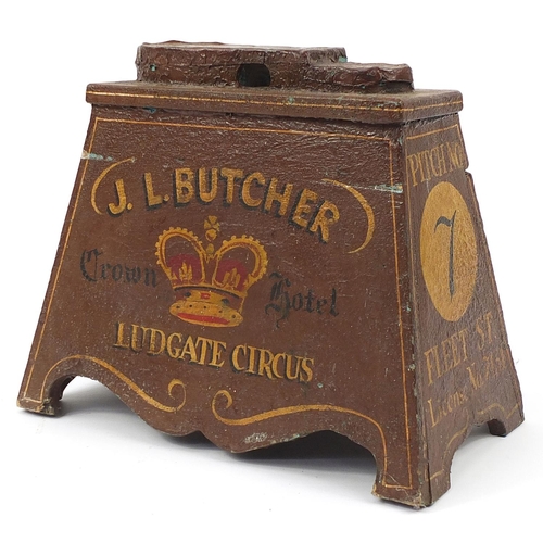 232 - Shop window advertising display shoe box with advertisements including J L Butcher, 37cm H x 44cm W ... 