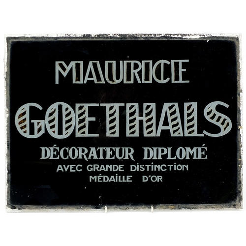 253 - Maurice Goethals reverse painted glass advertising sign, 42.5cm x 31.5cm
