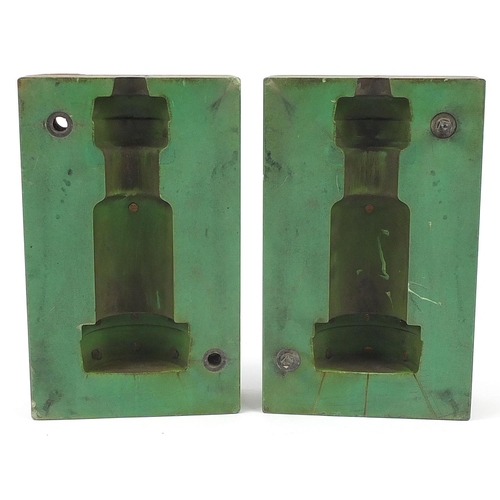 239 - Industrial painted wood two piece foundry mould impressed Freinrail boite, 29cm high