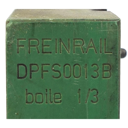 239 - Industrial painted wood two piece foundry mould impressed Freinrail boite, 29cm high