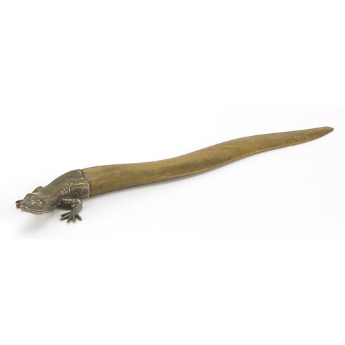 649 - Novelty silverplate and horn letter opener in the form of a lizard, 25cm in length