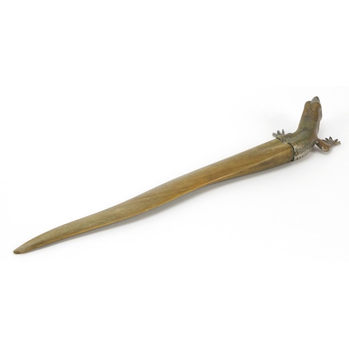 649 - Novelty silverplate and horn letter opener in the form of a lizard, 25cm in length