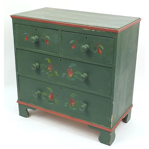 688 - Victorian painted pine four drawer chest, 82cm H x 83cm W x 43cm D