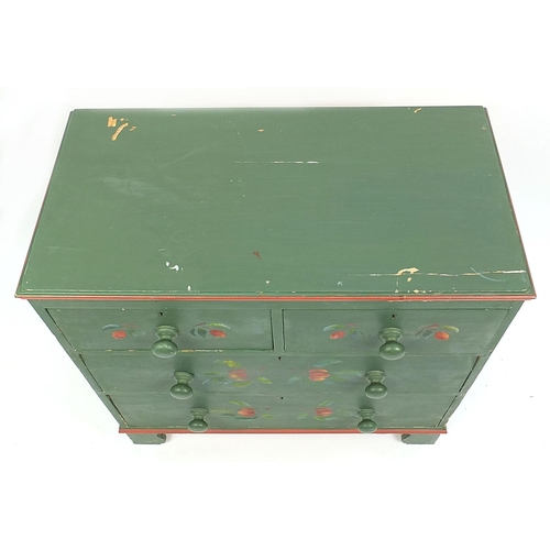 688 - Victorian painted pine four drawer chest, 82cm H x 83cm W x 43cm D