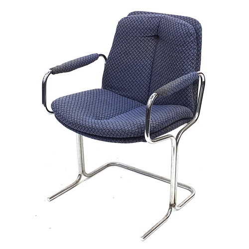 691A - Vintage industrial design chromed chair with blue upholstery, 82cm high