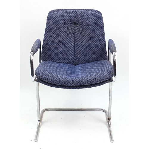 691A - Vintage industrial design chromed chair with blue upholstery, 82cm high