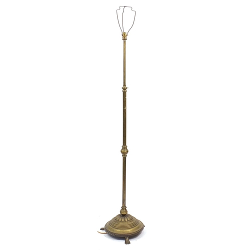 683 - Victorian brass adjustable standard lamp with paw feet, 148cm high when extended