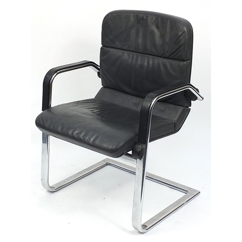 679 - Ahren de Cirkel, Danish black leather and chrome recliner office chair, label to the base, numbered ... 