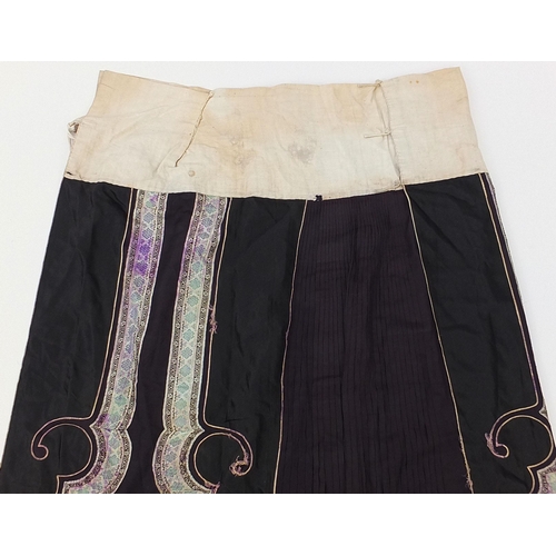 445 - Chinese silk embroidered skirt with floral motifs, 98cm high