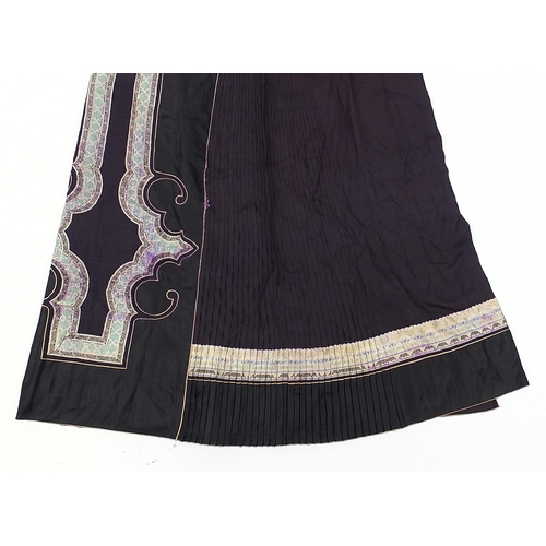 445 - Chinese silk embroidered skirt with floral motifs, 98cm high