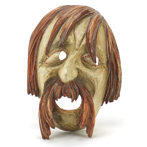 176 - Dominik Dengl, German painted carved wood face mask, 31cm high