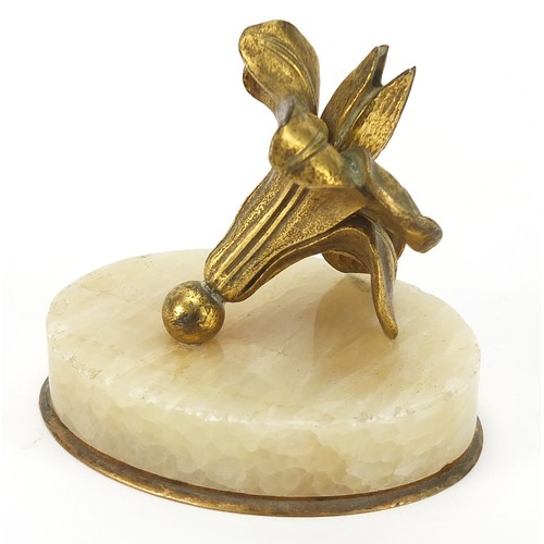 647 - Halcyon Days gilt metal and onyx pen holder in the form of the flower, 9.5cm wide