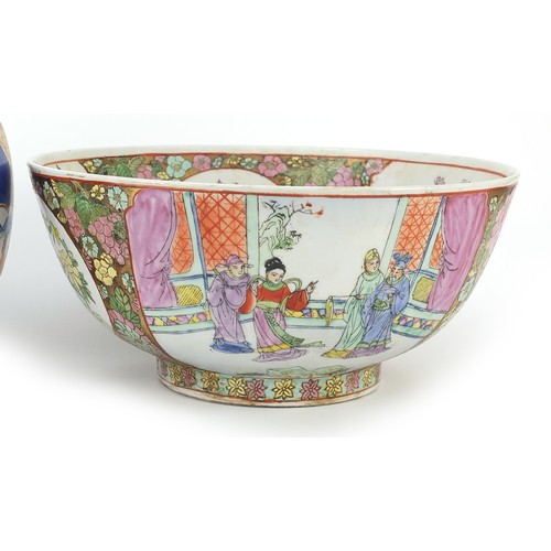 1906 - Chinese porcelain including a a large Canton bowl and a dish hand painted in the famille rose palett... 