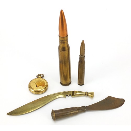 1889 - Brass cased pocket compass and militaria including trench art