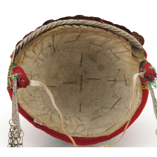 449 - Palestinian bridal Shatweh head-dress with white metal coins, 18.5cm wide
