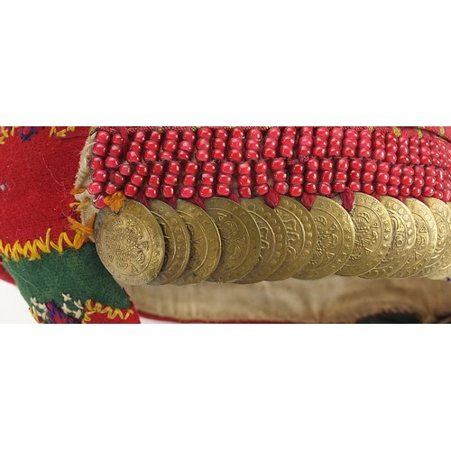 449 - Palestinian bridal Shatweh head-dress with white metal coins, 18.5cm wide