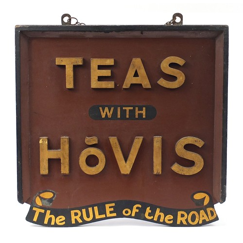 236 - Teas with Hovis double sided wooden advertising sign, The Rule of the Road, 63cm x 64.5cm