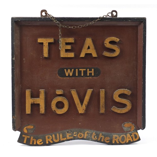 236 - Teas with Hovis double sided wooden advertising sign, The Rule of the Road, 63cm x 64.5cm