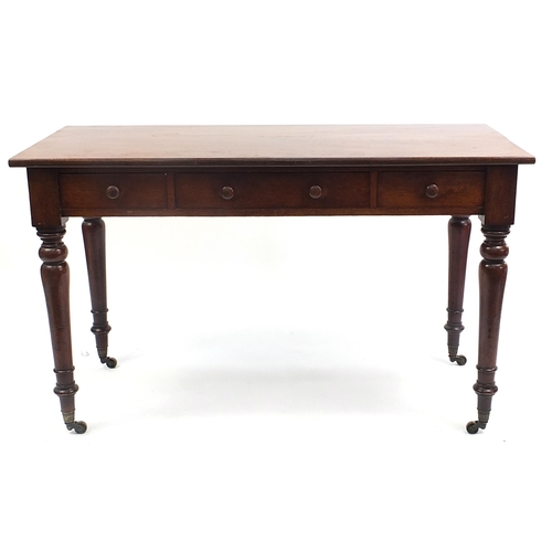 681A - Victorian mahogany hall table with three frieze drawers,  74cm H x 122cm W x 54cm D