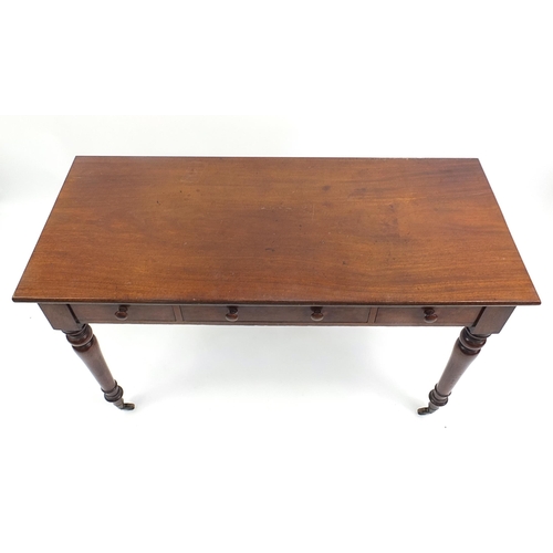 681A - Victorian mahogany hall table with three frieze drawers,  74cm H x 122cm W x 54cm D