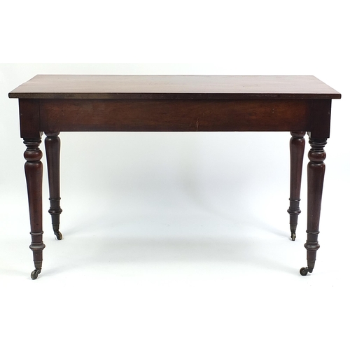 681A - Victorian mahogany hall table with three frieze drawers,  74cm H x 122cm W x 54cm D