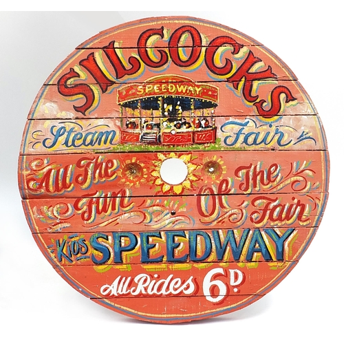 682A - Silcock's steam fair painted wood advertising sign, 91cm in diameter