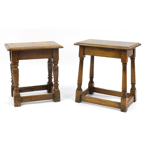 683a - Two antique oak stools, the largest 49cm H x 45.5cm W x 27.5cm D