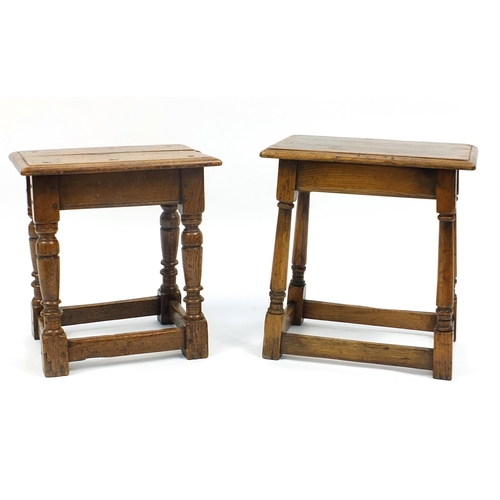 683a - Two antique oak stools, the largest 49cm H x 45.5cm W x 27.5cm D