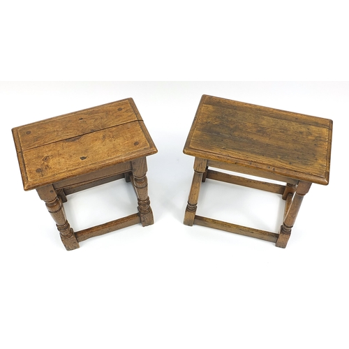 683a - Two antique oak stools, the largest 49cm H x 45.5cm W x 27.5cm D