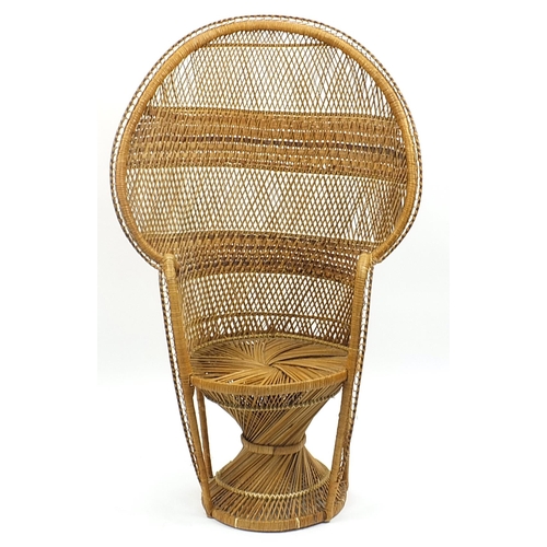 684a - Vintage wicker peacock chair, 150cm high