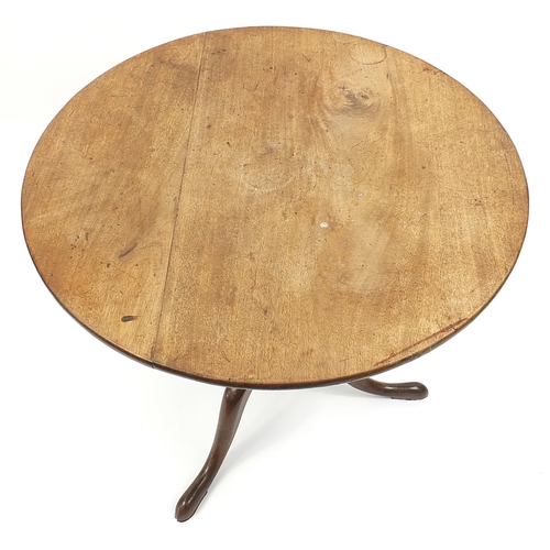 687a - Antique mahogany tilt top table with tripod base, 71cm high x 85cm in diameter