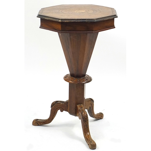 690a - Victorian inlaid rosewood trumpet work table, 74cm high