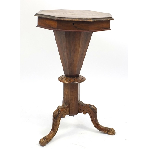 690a - Victorian inlaid rosewood trumpet work table, 74cm high