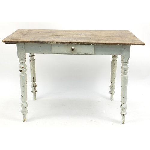 693a - Fruit wood and painted farmhouse type dining table, 72cm H x 110cm W x 64cm D