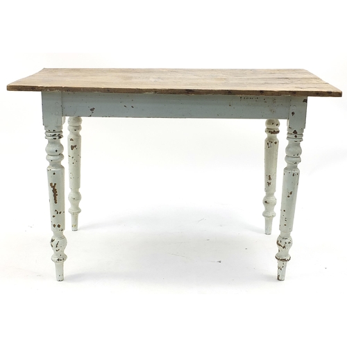 693a - Fruit wood and painted farmhouse type dining table, 72cm H x 110cm W x 64cm D