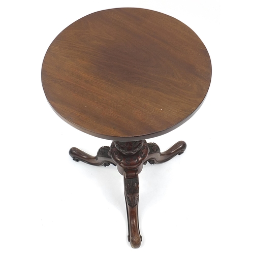 695a - Carved mahogany occasional table with tripod base, 71.5cm high x 44cm in diameter