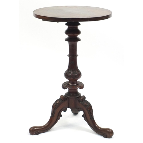 695a - Carved mahogany occasional table with tripod base, 71.5cm high x 44cm in diameter