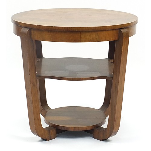 701a - Art Deco walnut quarter veneered occasional table with under tier, 56cm high x 58cm in diameter