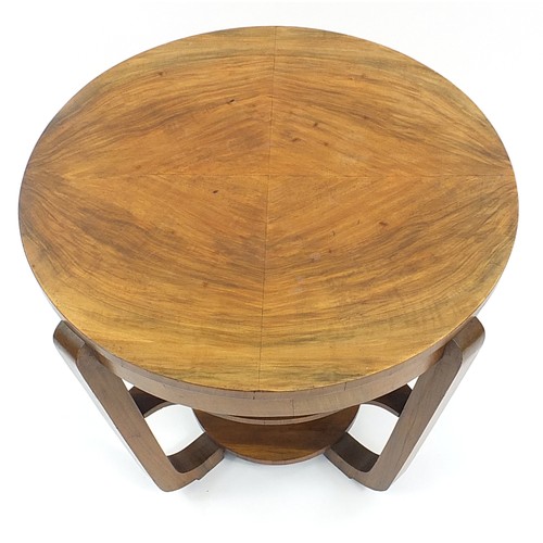 701a - Art Deco walnut quarter veneered occasional table with under tier, 56cm high x 58cm in diameter