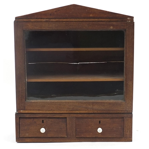 759a - Mahogany wall cupboard with glazed door and two base drawers, 61cm H x 52cm W x 27cm D