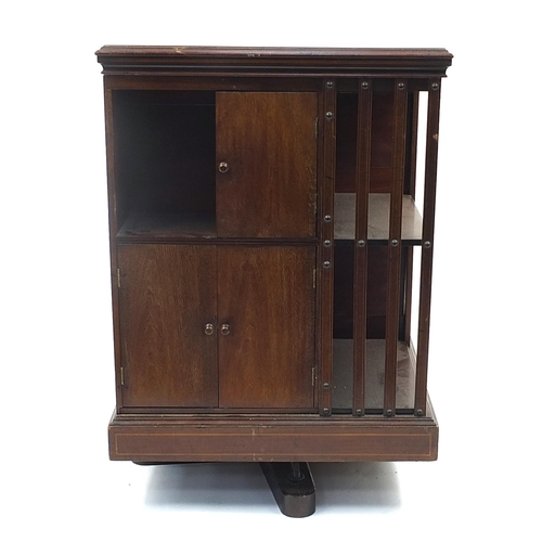 763a - Edwardian inlaid mahogany revolving bookcase, 87cm H x 59cm W x 59cm D
