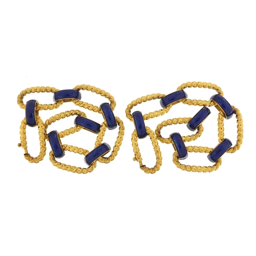 199 - Uno-A-Erre, two Italian 18ct gold and blue enamel bracelets, 20cm in length, 76.4g - this lot is sol... 
