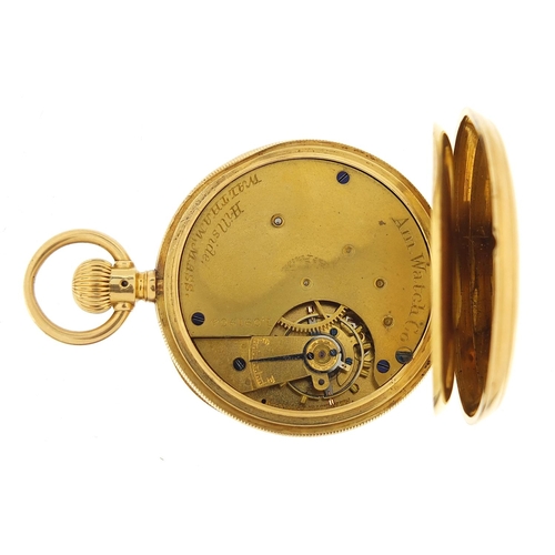 25 - Waltham Mass, gentlemen's 18ct gold open face pocket watch with enamelled dial, the movement numbere... 