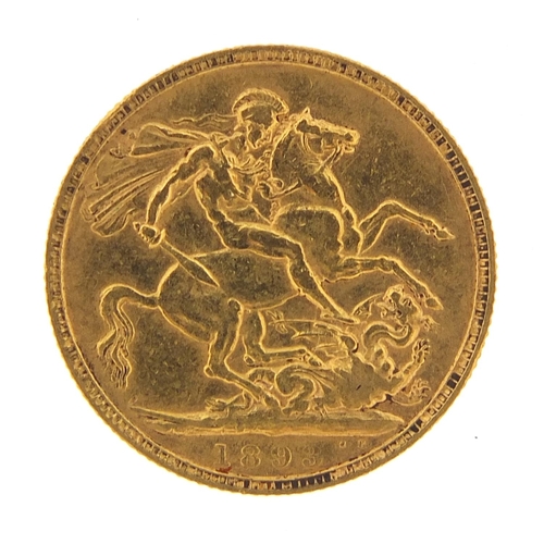 28 - Queen Victoria 1893 gold sovereign - this lot is sold without buyer’s premium, the hammer price is t... 