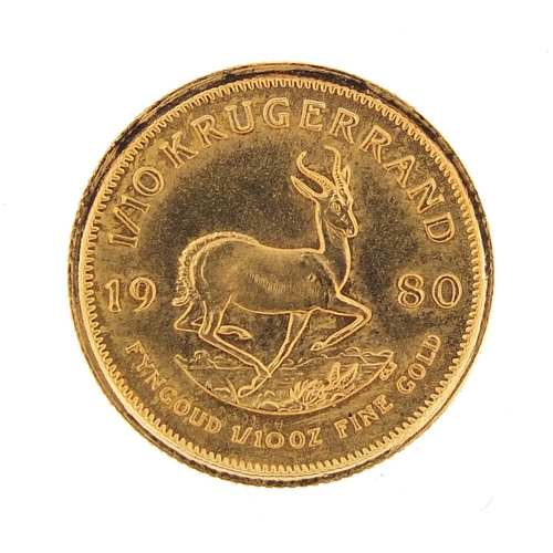 40 - South African 1980 one tenth gold krugerrand - this lot is sold without buyer’s premium, the hammer ... 